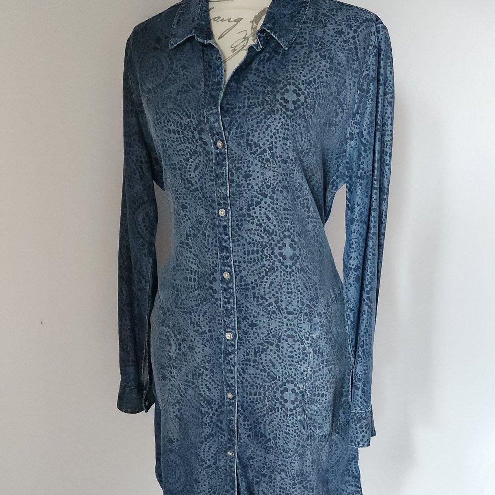 Cloth & Stone Anthropologie Blue Chambray Floral Shirt Dress Tie Waist Tencel - Picture 3 of 11